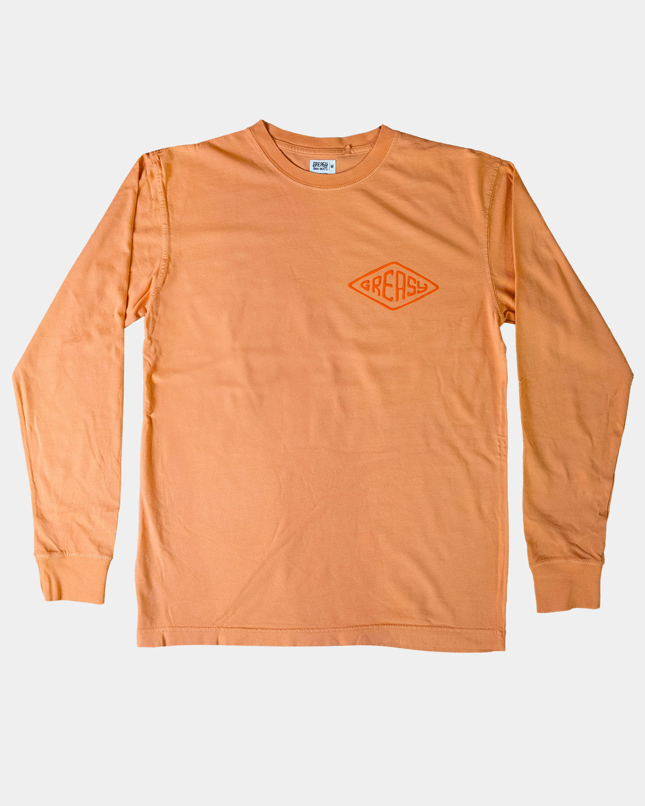 cross the line vintage orange long sleeve t-shirt front view flat lay